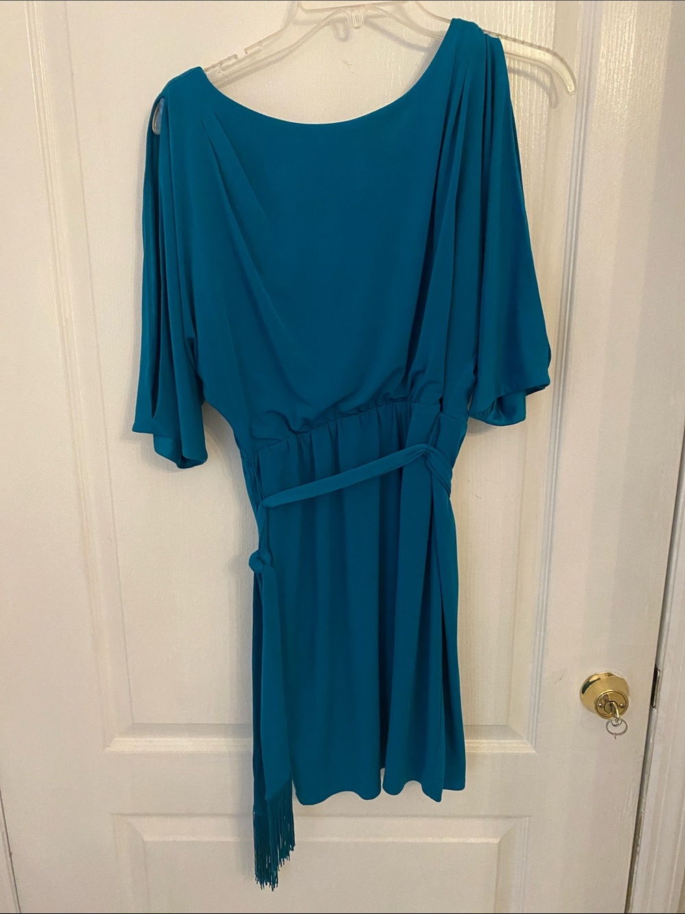 Jessica Simpson Teal One-Shoulder Belted Dress